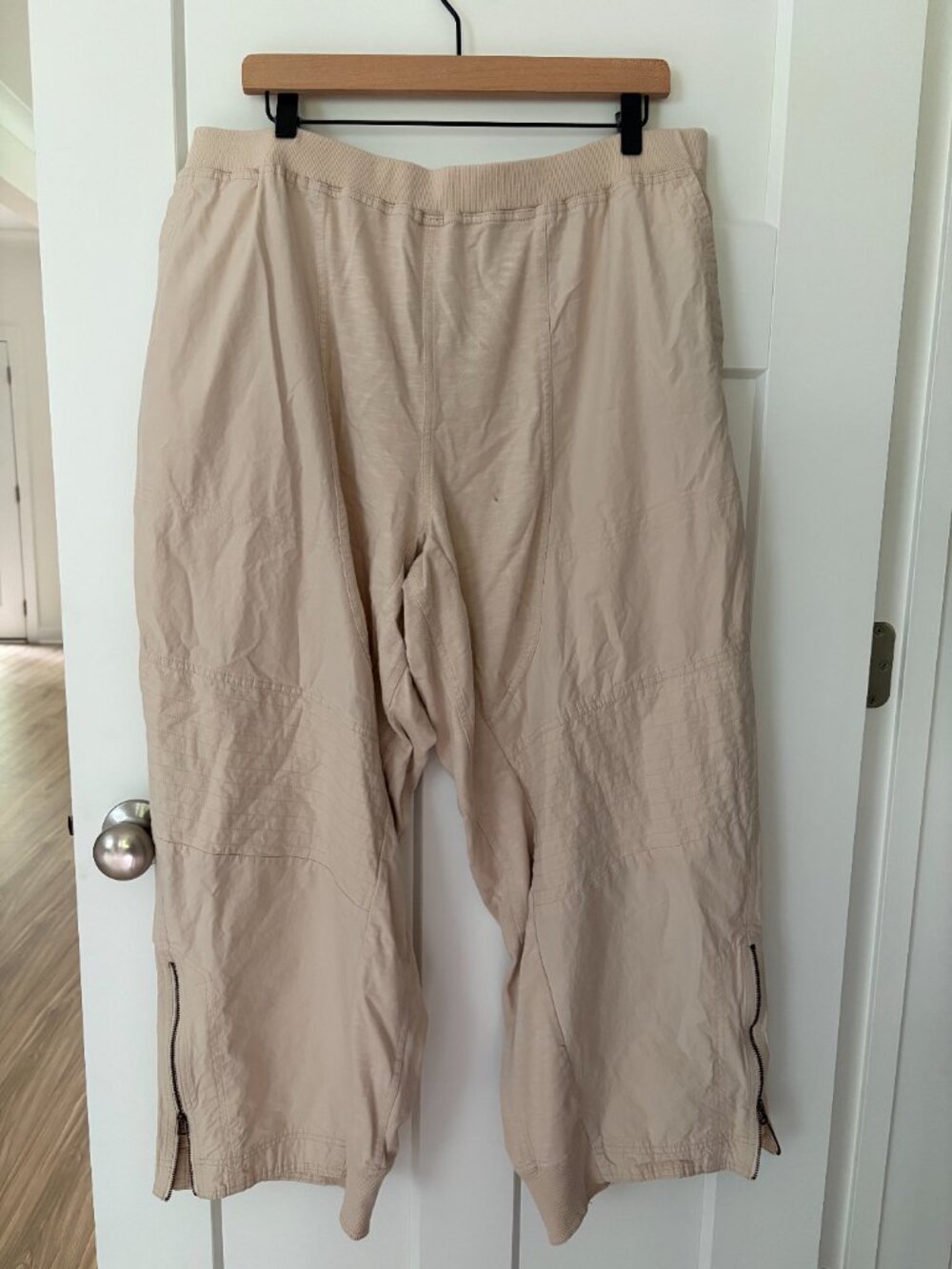 Daily Practice XL Beige Utility Jogger Pants Mixed Media Zip Hem Boho Baggy